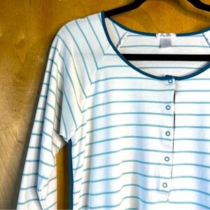 LAKE 100% Pima Cotton Pajamas SMALL Teal & White Striped MATERNITY